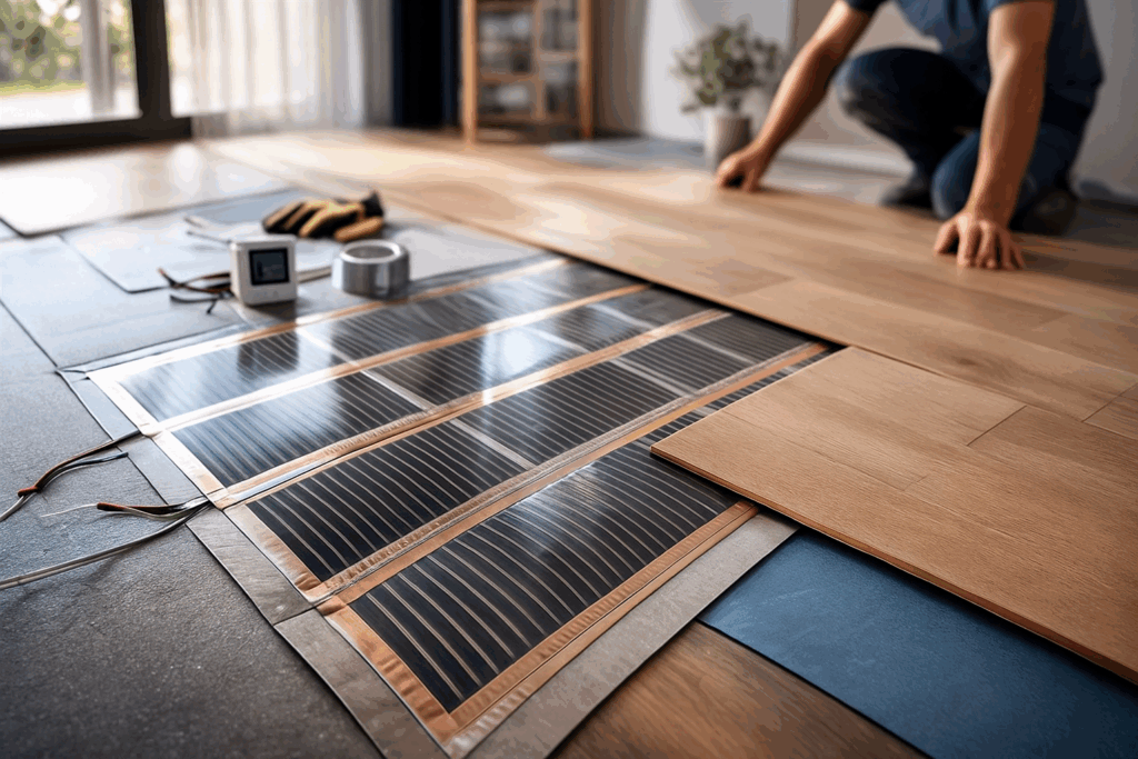 Folija za talno gretje in montaža.