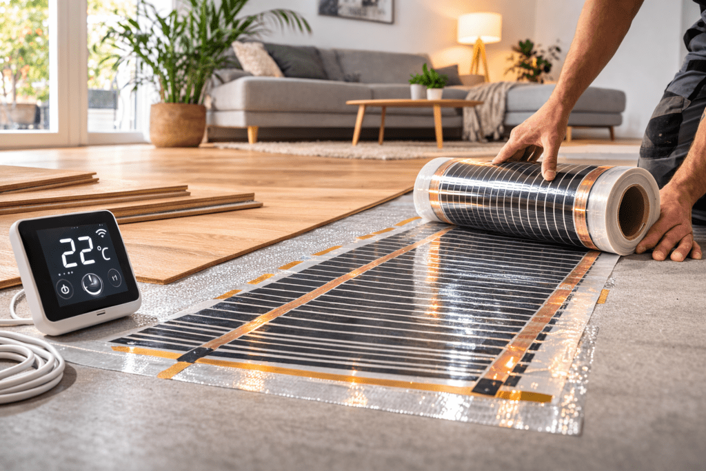 Prikaz polaganja grelnih folij.