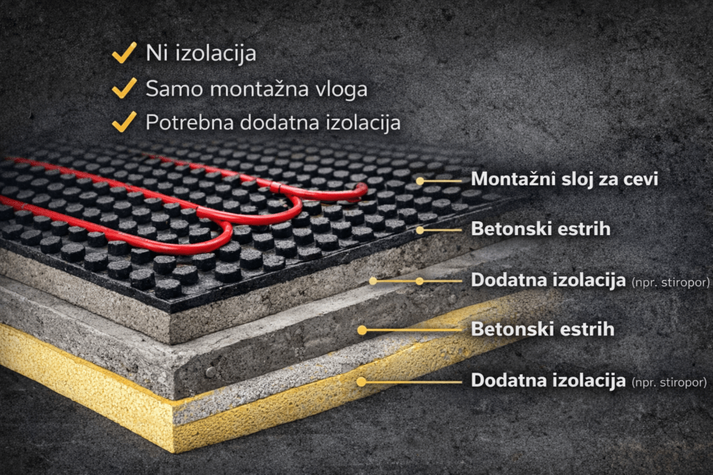 Čepasta folija za talno gretje.