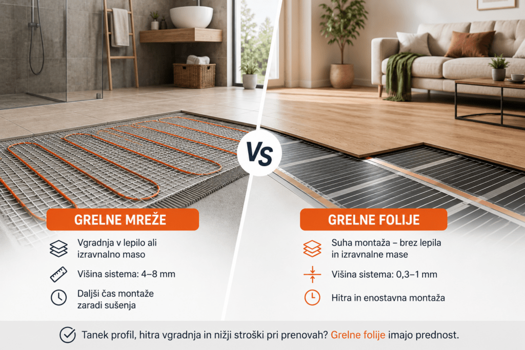 Primerjava grelnih mrež in grelnih folij.