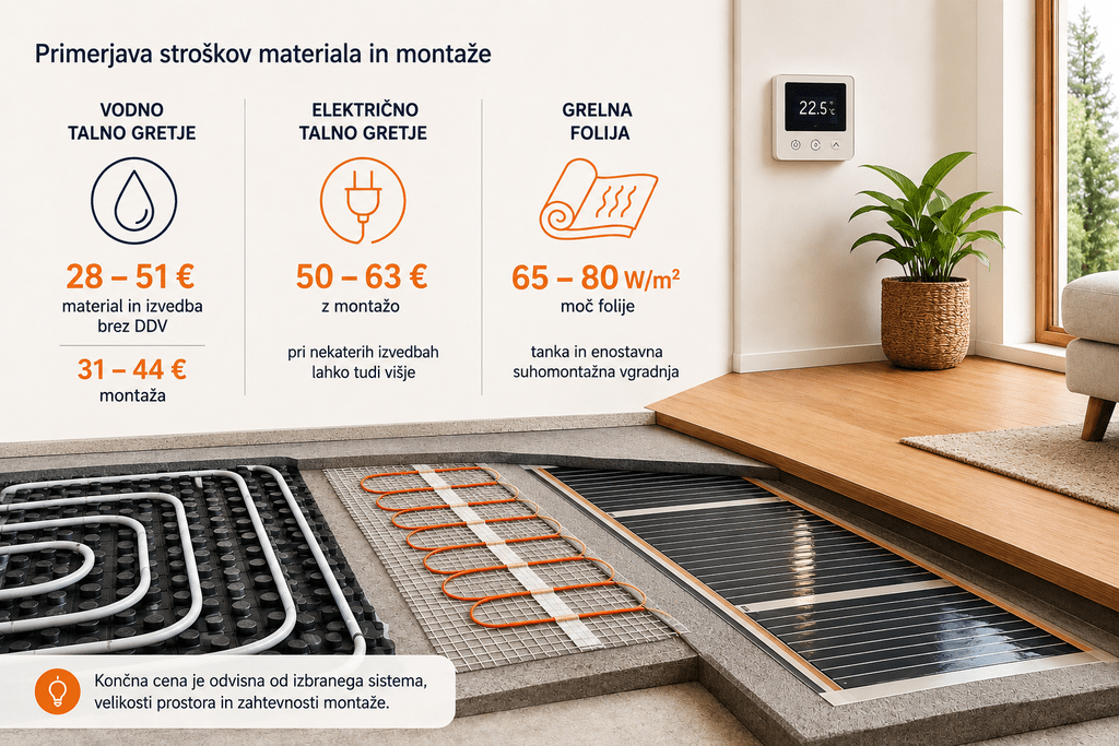 Primerjava stroškov in montaže talnega gretja.